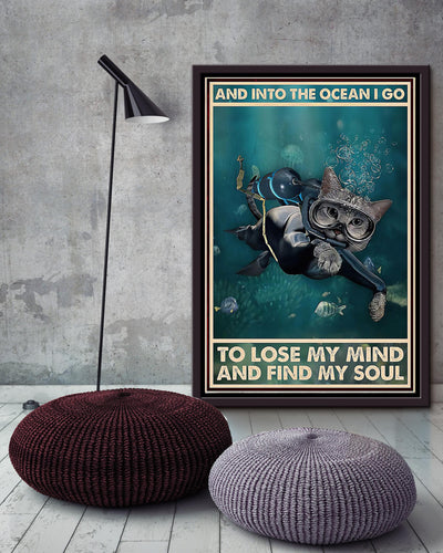 Scuba Diving Into The Ocean I Go To Find My Soul Cat Scuba Diving Wall Art Funny Moment For Cat Lover Scuba Diver Framed Canvas Framed Prints, Canvas