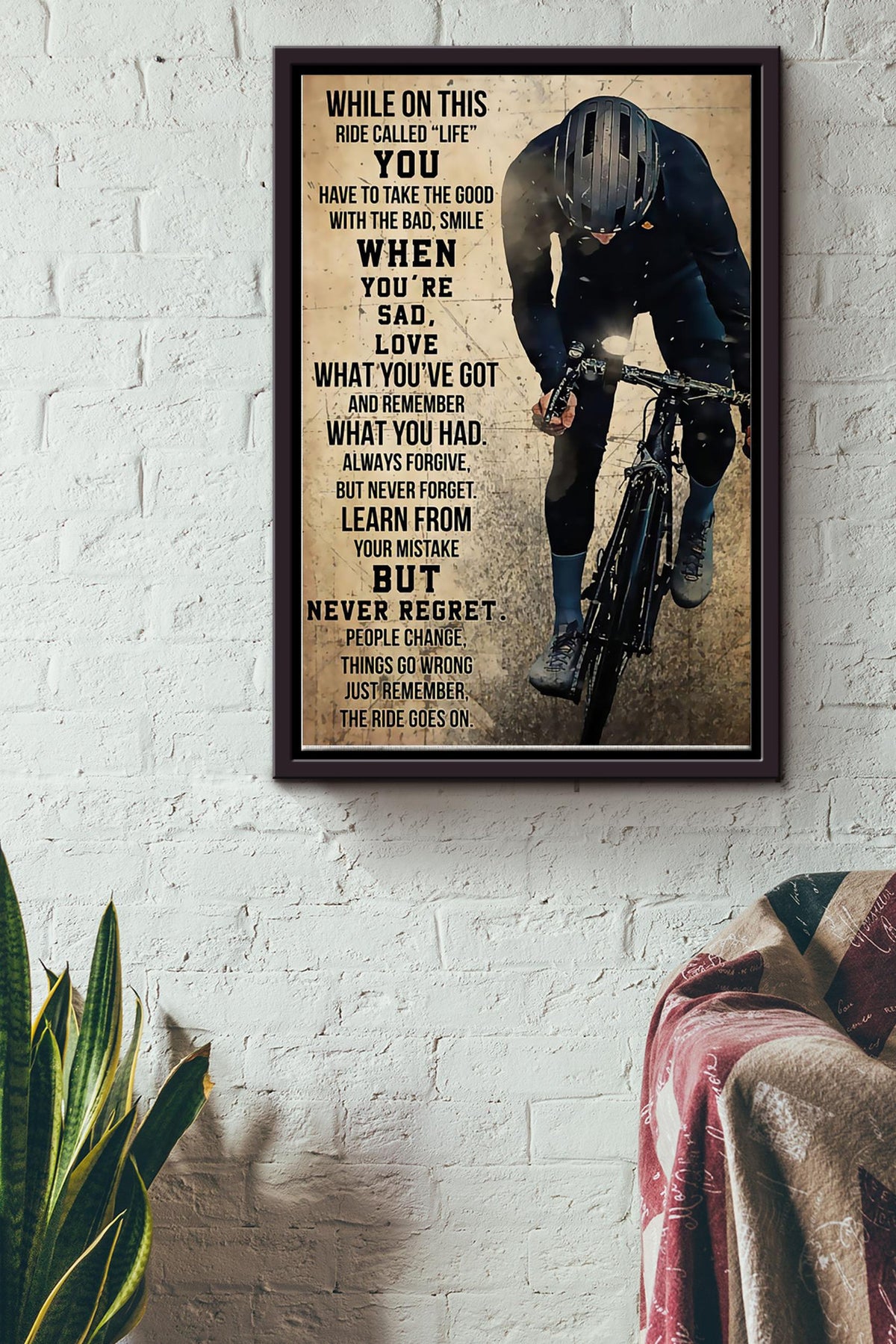 While On This Ride Called Life Never Regret Cycling Poster Framed Matte Canvas
