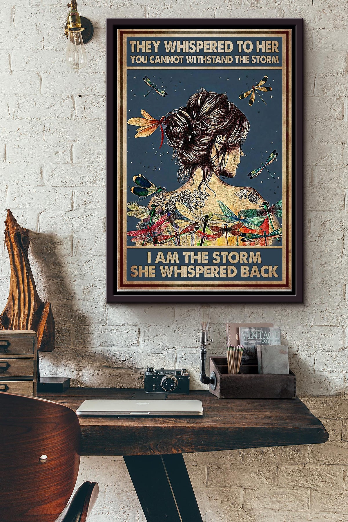 They Whispered Girl Dragonfly Poster Framed Matte Canvas