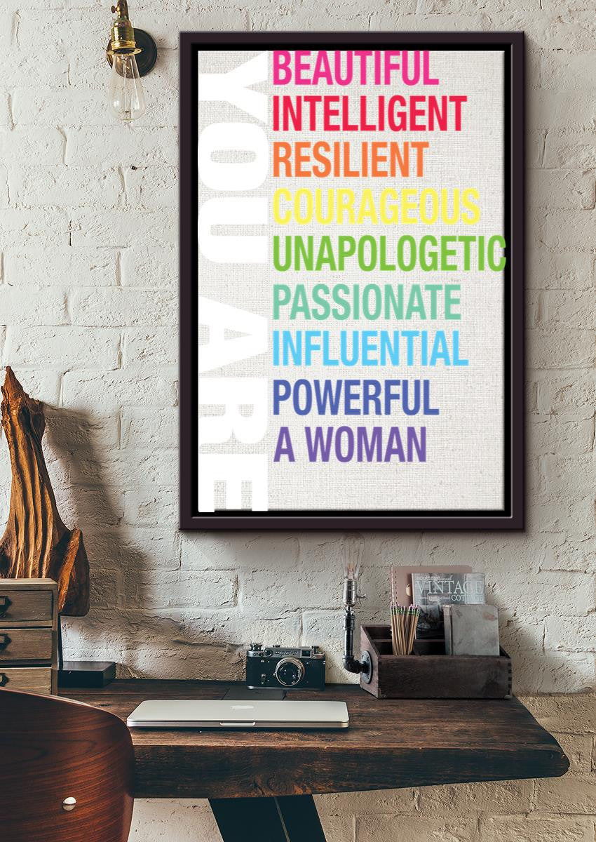 You Are Beautiful Intelligent Feminism Wall Art Gift For Mothers Day International Womens Day Framed Matte Canvas Framed Prints, Canvas