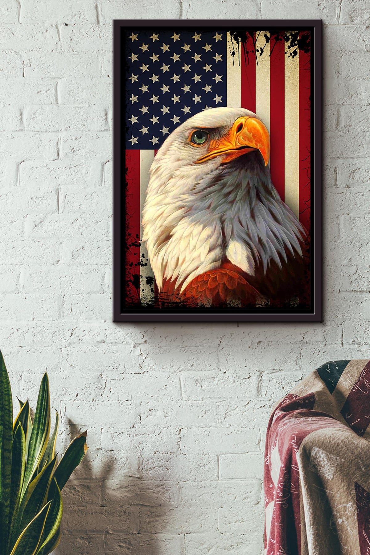 Smiling Eagle With American Flag 4th Of July Gift For Eagle Lover Framed Canvas