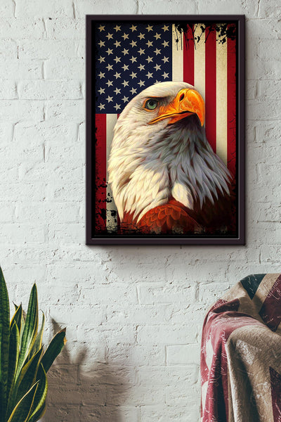 Smiling Eagle With American Flag 4th Of July Gift For Eagle Lover Framed Canvas