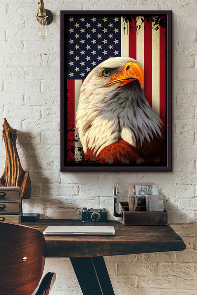 Smiling Eagle With American Flag 4th Of July Gift For Eagle Lover Framed Canvas