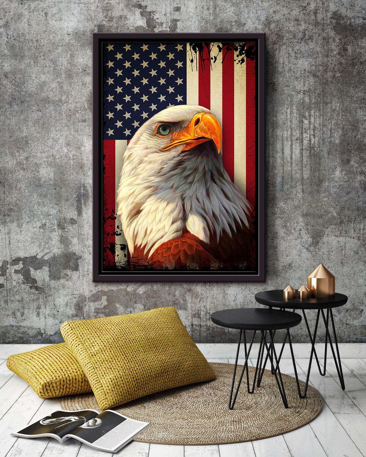 Smiling Eagle With American Flag 4th Of July Gift For Eagle Lover Framed Canvas