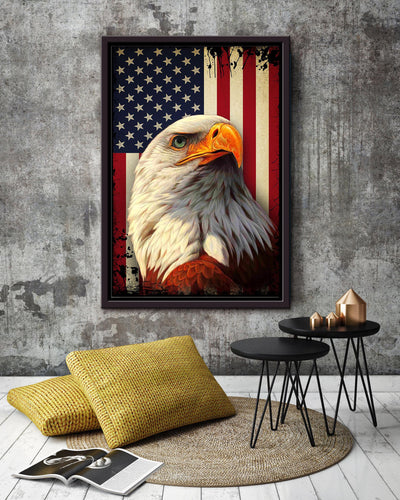 Smiling Eagle With American Flag 4th Of July Gift For Eagle Lover Framed Canvas