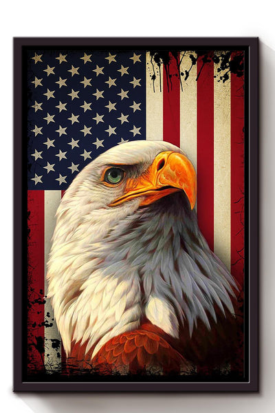 Smiling Eagle With American Flag 4th Of July Gift For Eagle Lover Framed Canvas