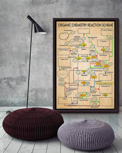 Organic Chemistry Reaction Scheme Science Knowledge For Homeschool Home Decor Framed Canvas