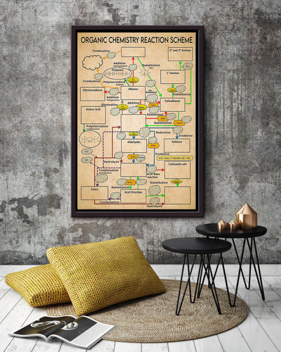 Organic Chemistry Reaction Scheme Science Knowledge For Homeschool Home Decor Framed Canvas