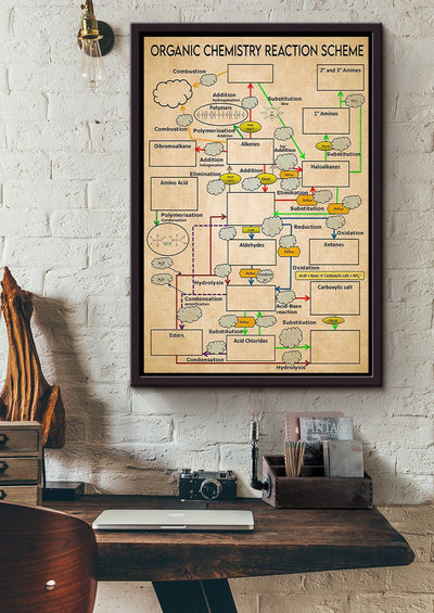 Organic Chemistry Reaction Scheme Science Knowledge For Homeschool Home Decor Framed Canvas