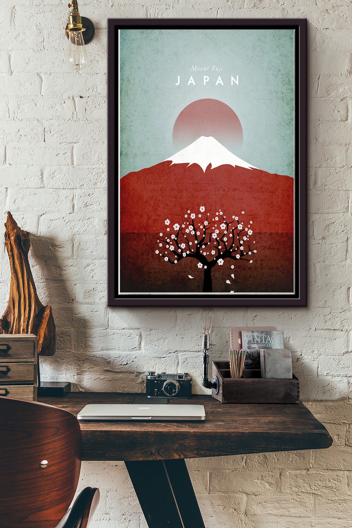 Mount Fuji Travel Japanese Poster Framed Matte Canvas