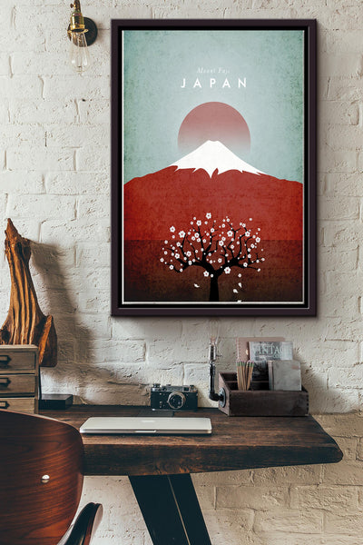 Mount Fuji Travel Japanese Poster Framed Matte Canvas