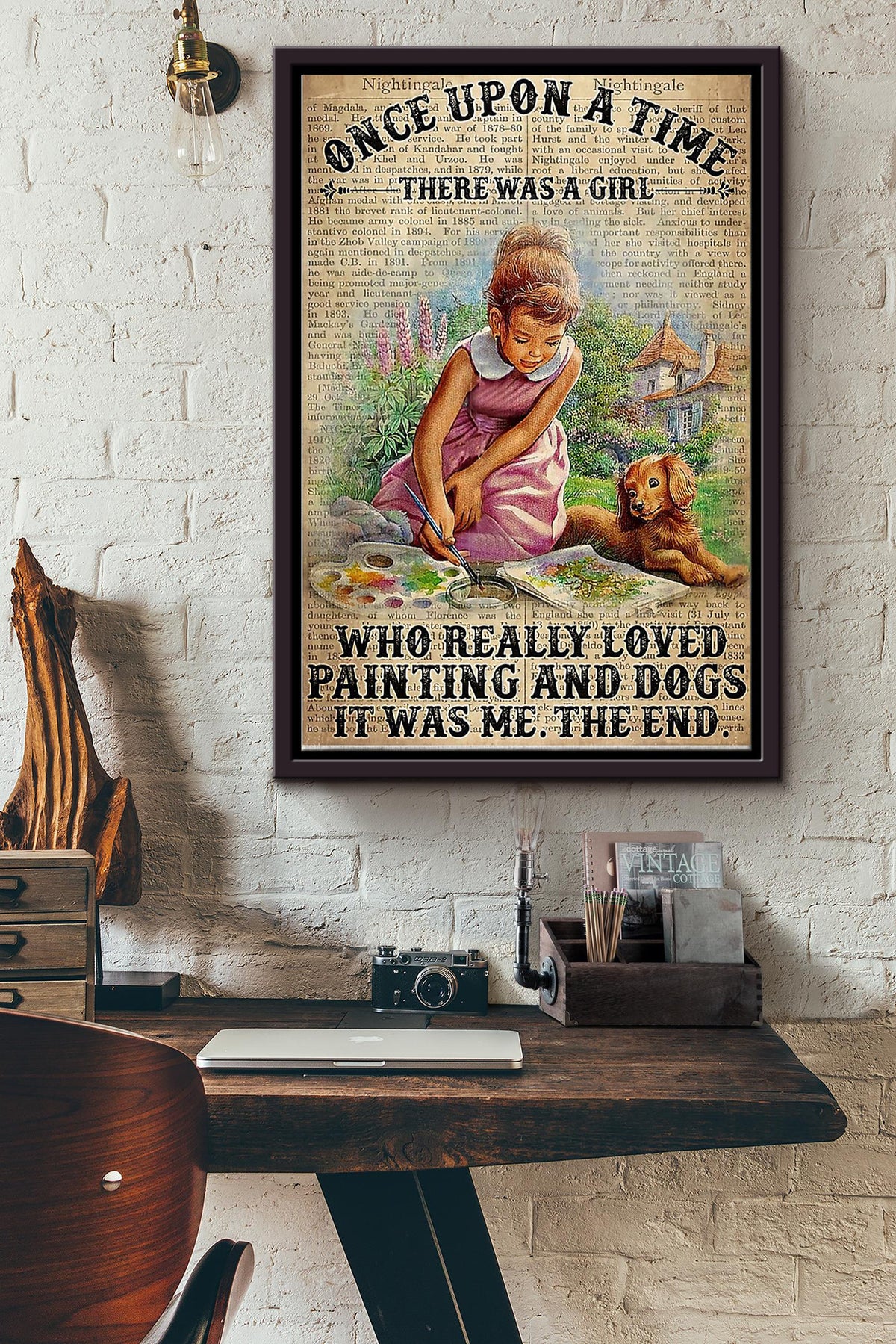 Once Upon A Time Girl Loved And Dogs - Wall Art - Gift For Painter Artist Girl Women Dog Dog Print Golden Retriever Art Framed Matte Canvas Framed Prints, Canvas