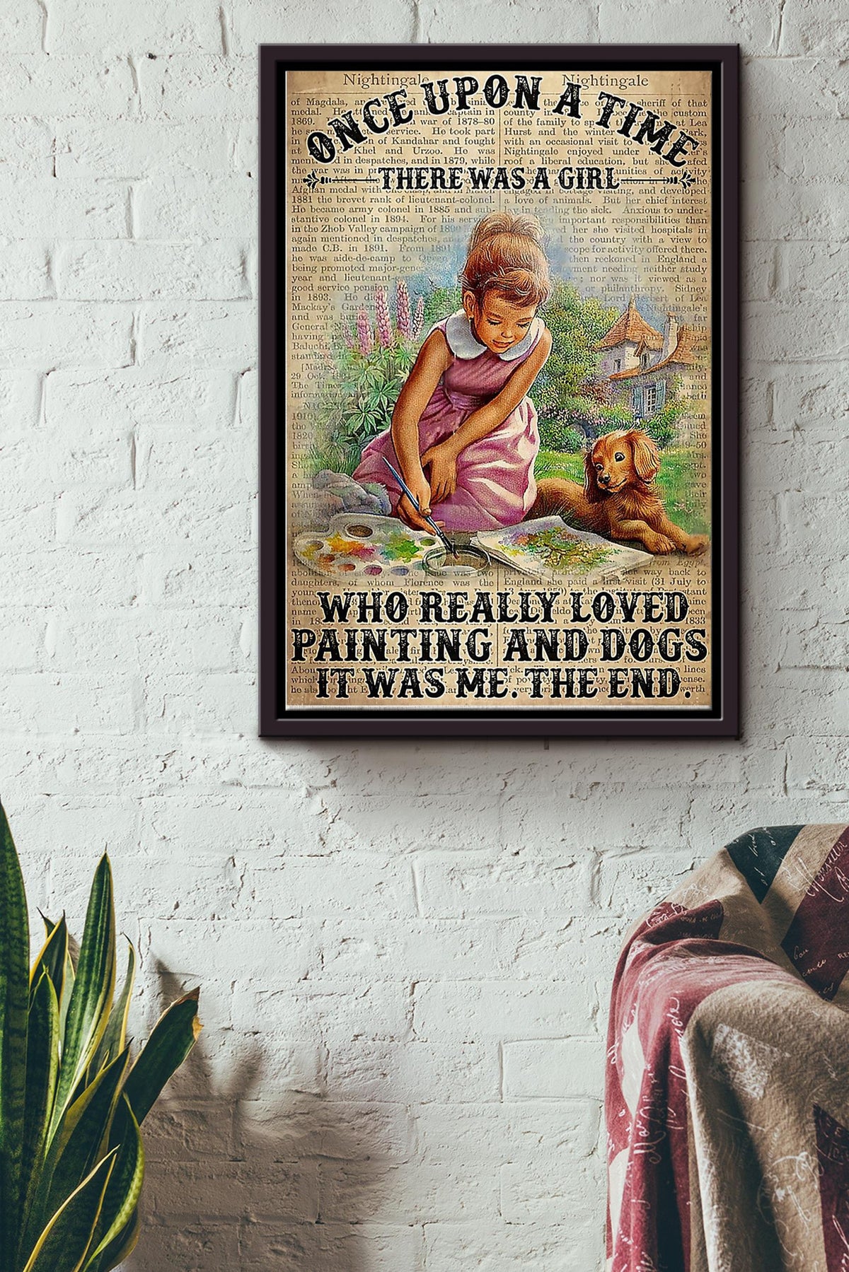 Once Upon A Time Girl Loved And Dogs - Wall Art - Gift For Painter Artist Girl Women Dog Dog Print Golden Retriever Art Framed Matte Canvas Framed Prints, Canvas