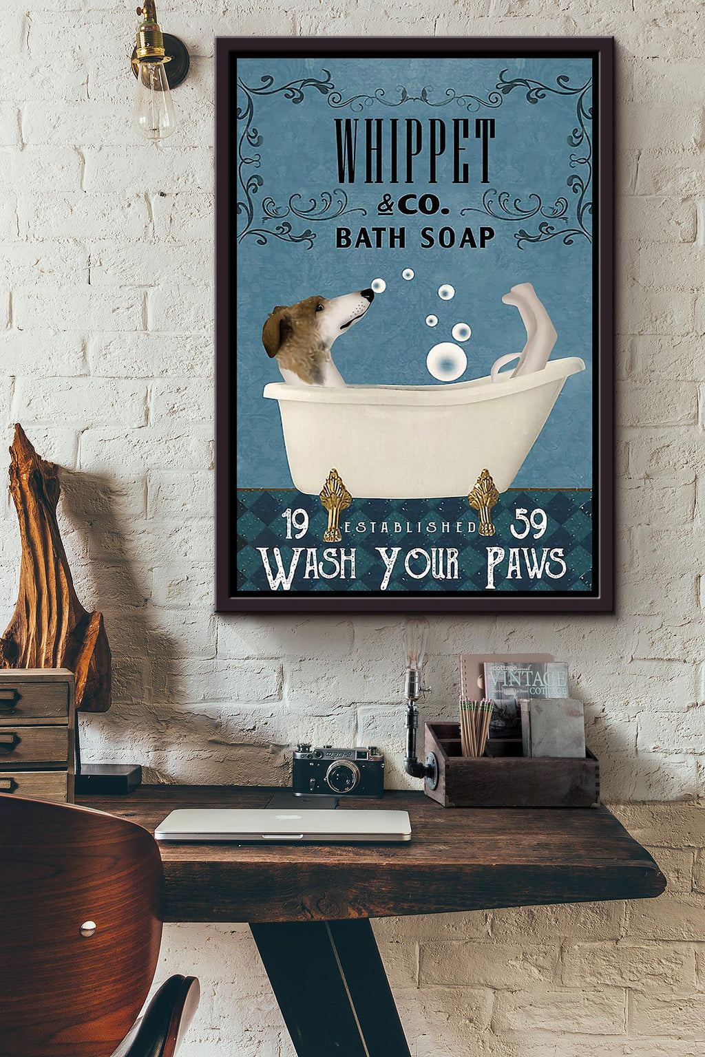 Wash Your Pasws Poster Bathroom Wall Decor For Whippet Foster Dog Lover Framed Canvas