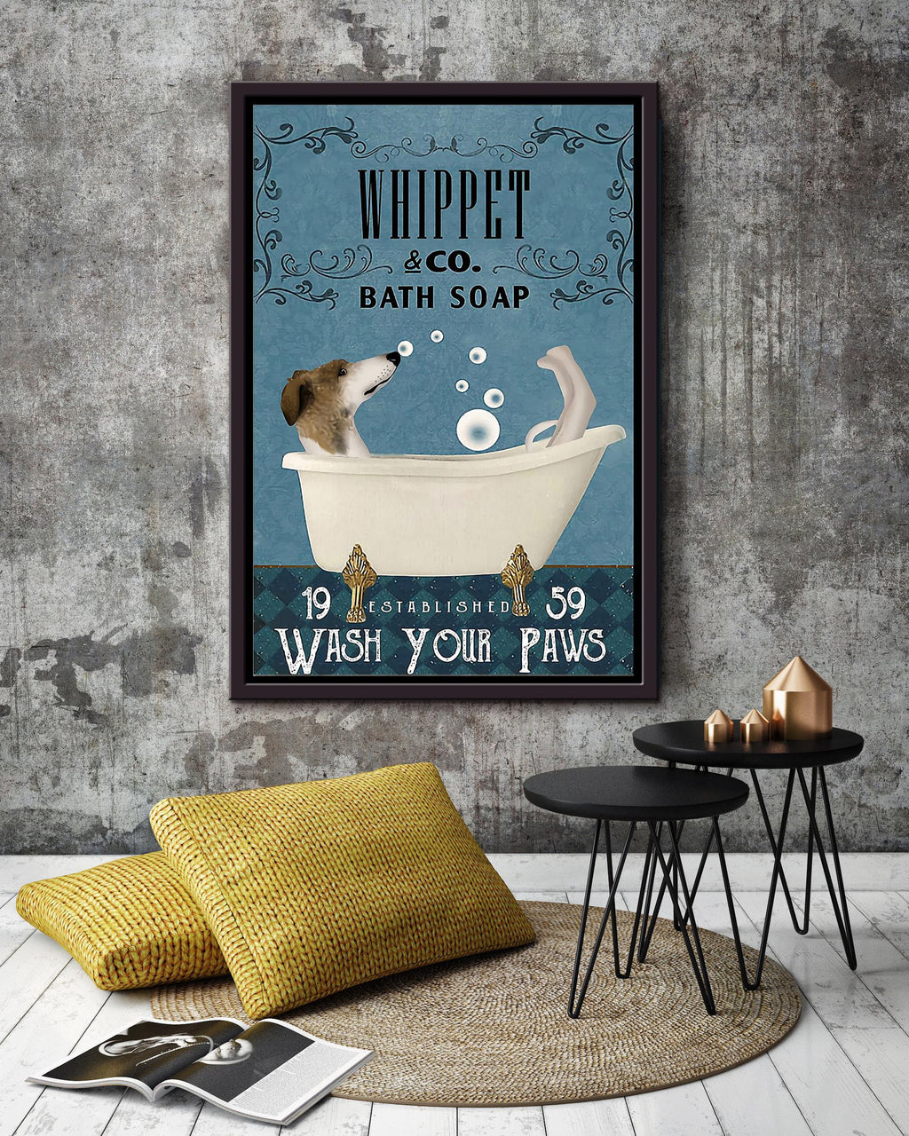 Wash Your Pasws Poster Bathroom Wall Decor For Whippet Foster Dog Lover Framed Canvas