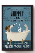 Wash Your Pasws Poster Bathroom Wall Decor For Whippet Foster Dog Lover Framed Canvas