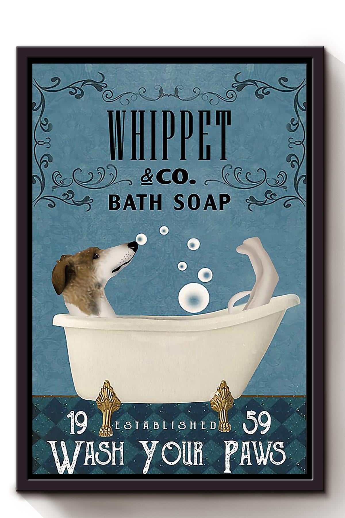 Wash Your Pasws Poster Bathroom Wall Decor For Whippet Foster Dog Lover Framed Canvas