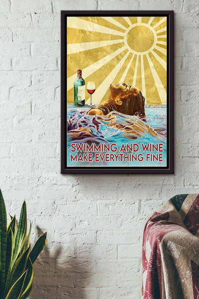 Swimming And Red Wine Make Everything Fine Poster Framed Matte Canvas