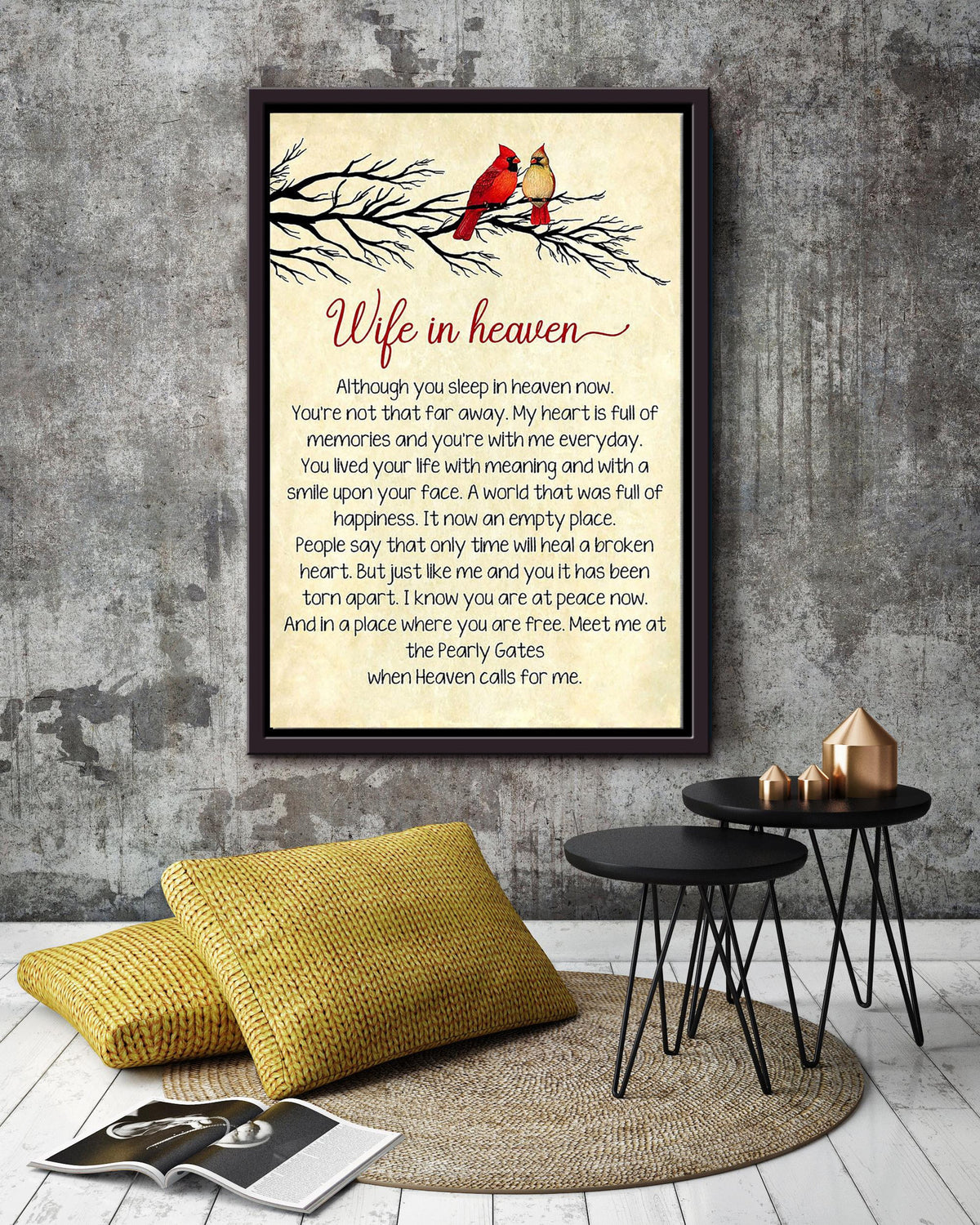 Wife In Heaven Quote Wall Art For Couple Wife Birhday Home Decor Framed Matte Canvas Framed Prints, Canvas
