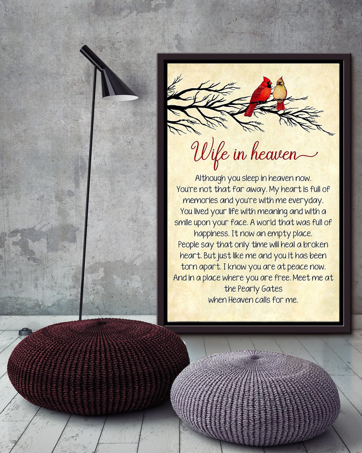 Wife In Heaven Quote Wall Art For Couple Wife Birhday Home Decor Framed Matte Canvas Framed Prints, Canvas