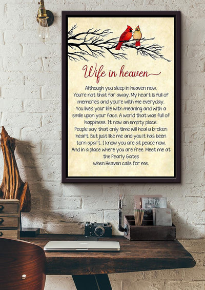Wife In Heaven Quote Wall Art For Couple Wife Birhday Home Decor Framed Matte Canvas Framed Prints, Canvas