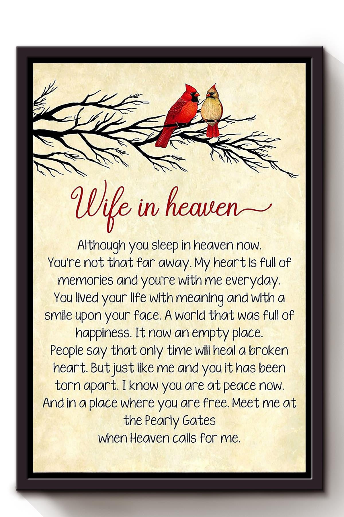 Wife In Heaven Quote Wall Art For Couple Wife Birhday Home Decor Framed Matte Canvas Framed Prints, Canvas
