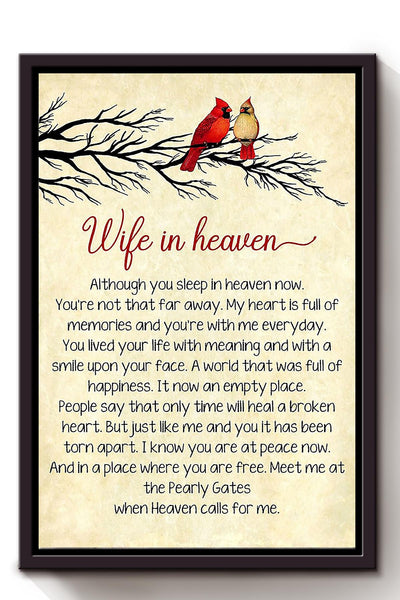 Wife In Heaven Quote Wall Art For Couple Wife Birhday Home Decor Framed Matte Canvas Framed Prints, Canvas
