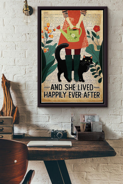 She Lived Happily Gardening Framed Matte Canvas