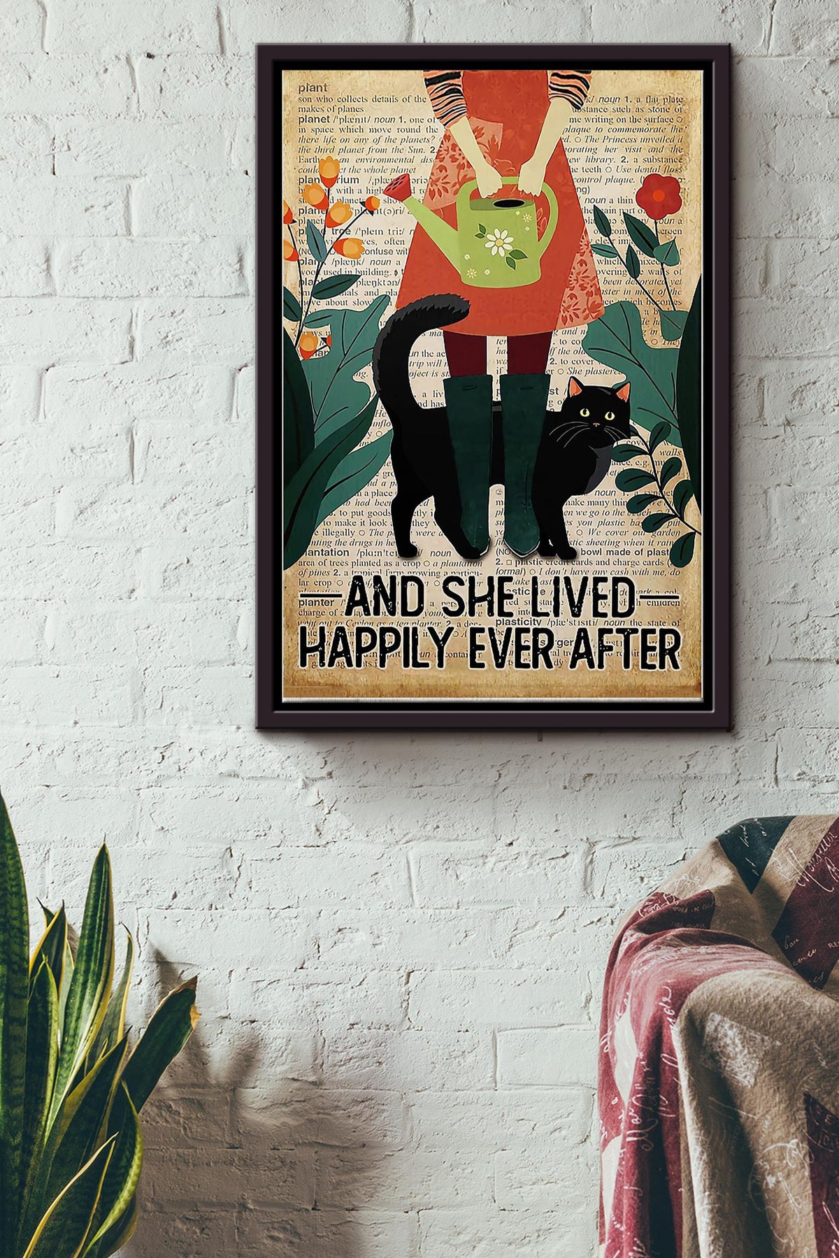 She Lived Happily Gardening Framed Matte Canvas