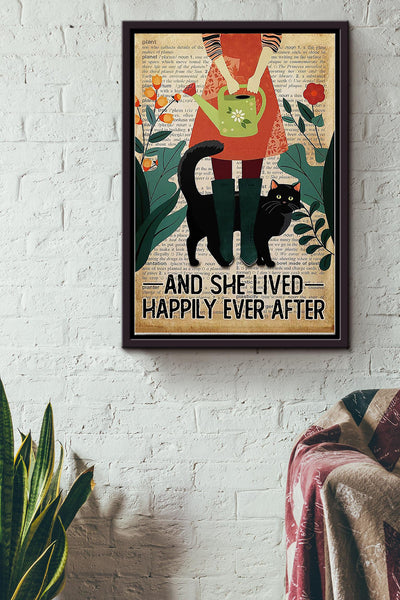 She Lived Happily Gardening Framed Matte Canvas