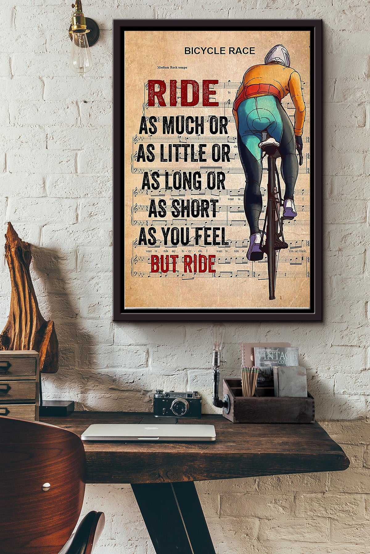 Ride As Much As Just Ride Cycling Art Poster Framed Matte Canvas