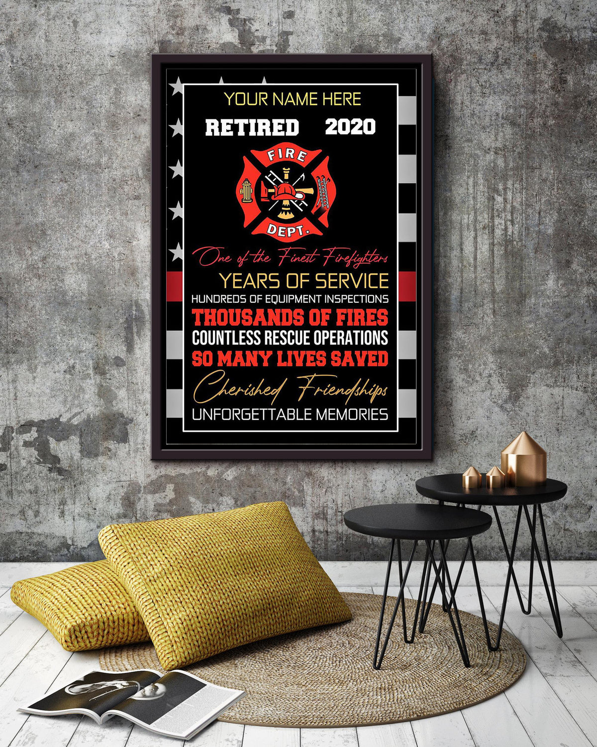 Personalized Certified For Fireman Volunteer Firefighter Retired Memorial Our Heros Framed Canvas