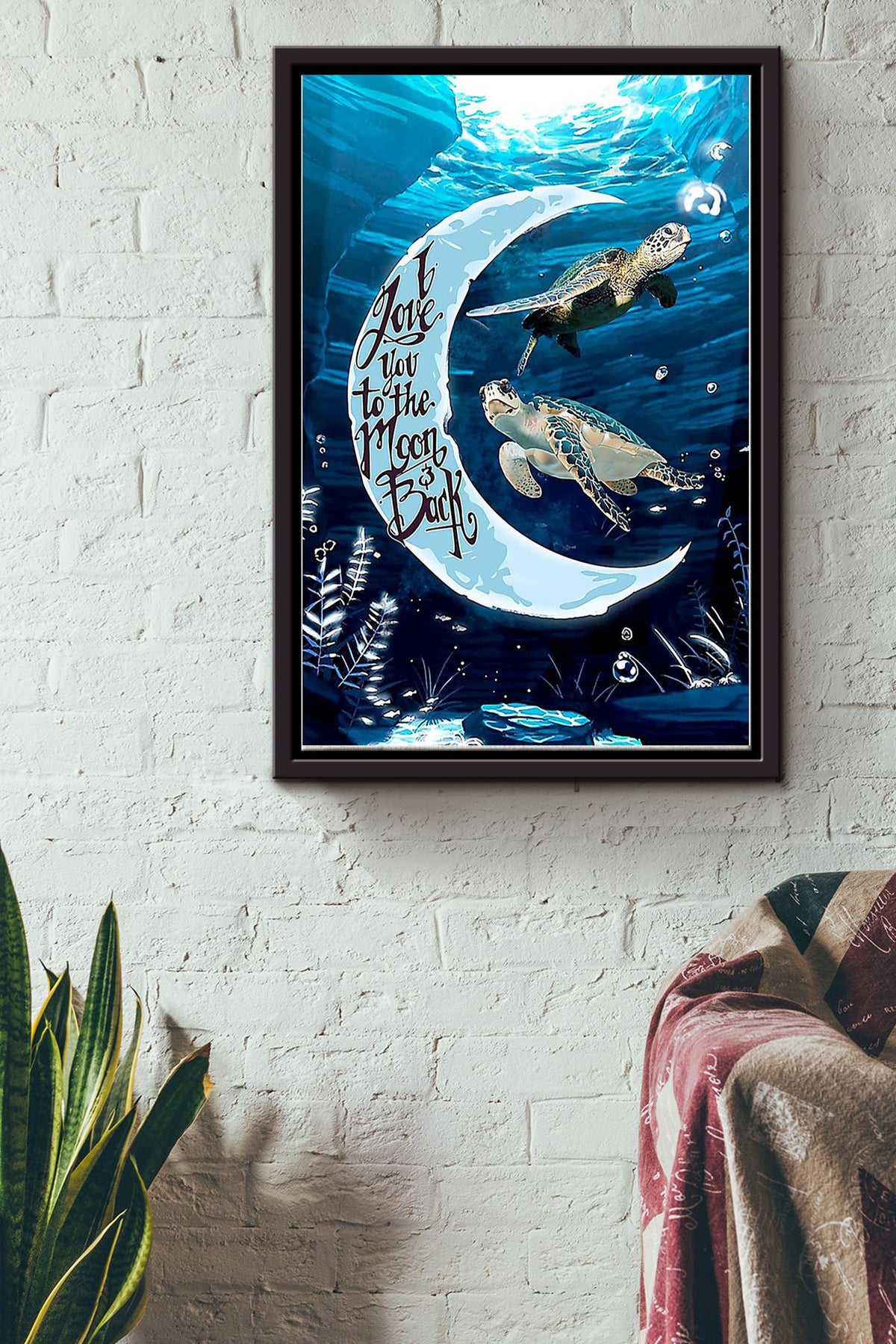 Turtle I Love You To The Moon And Back Poster Framed Matte Canvas