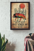 Not All Those Who Wander Are Lost Wolf In The Forest Red Moon In Sky Poster Framed Matte Canvas