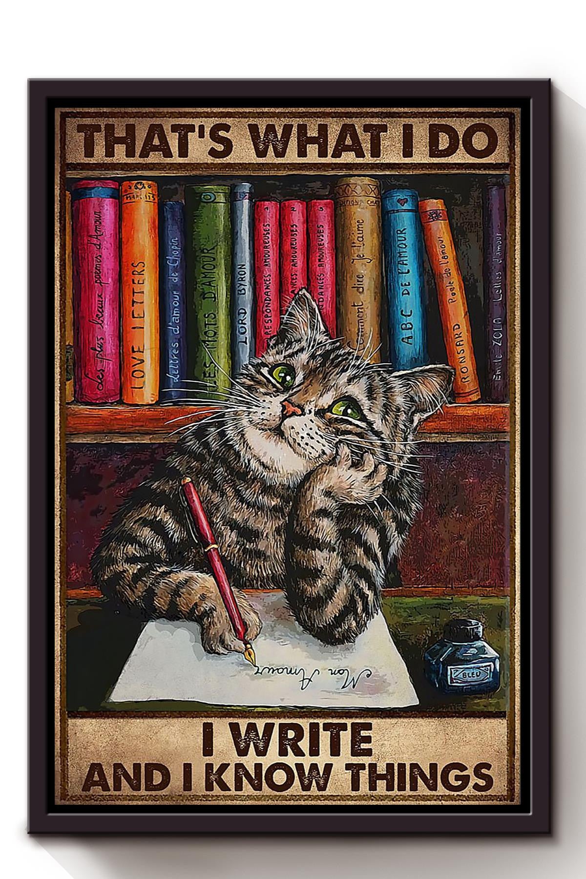 Thats What I Do Write And Know Things Gift For Cat Lover Student Writer Framed Canvas