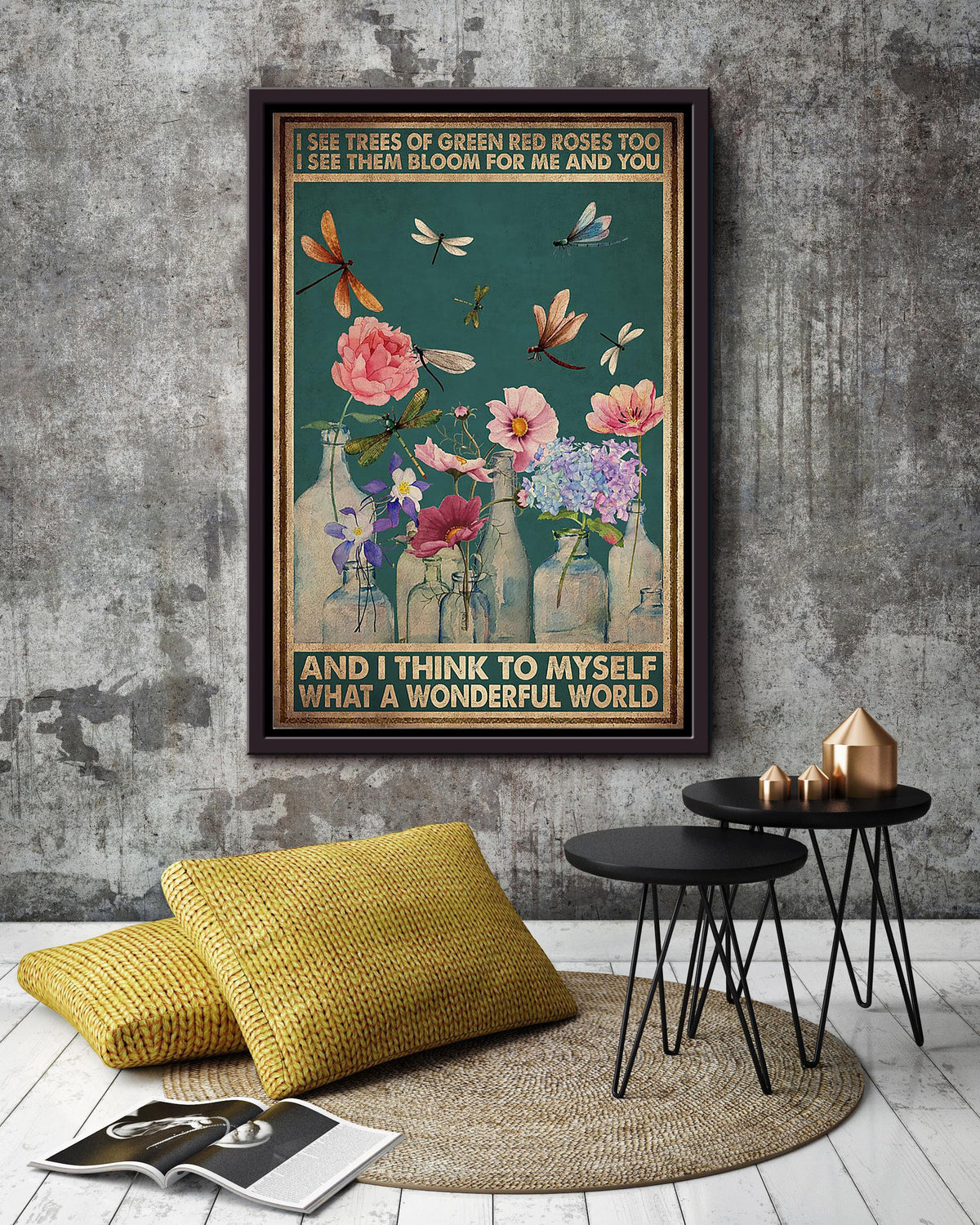What A Wonderful World Poster Decor Art For Home Halloween (2) Framed Canvas