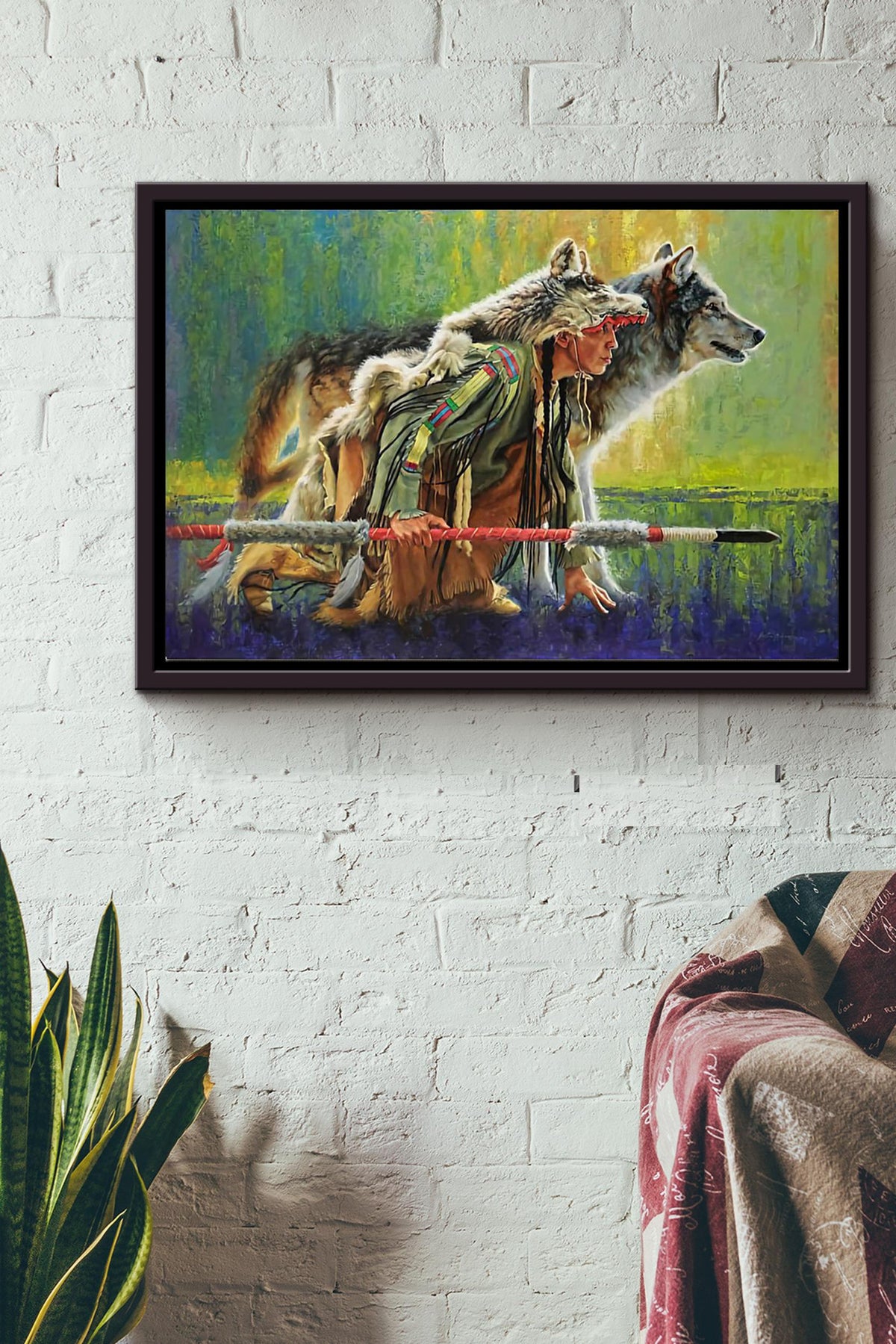 Native American Tribe Wolf Paiting Poster n Framed Matte Canvas