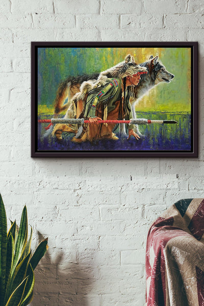Native American Tribe Wolf Paiting Poster n Framed Matte Canvas