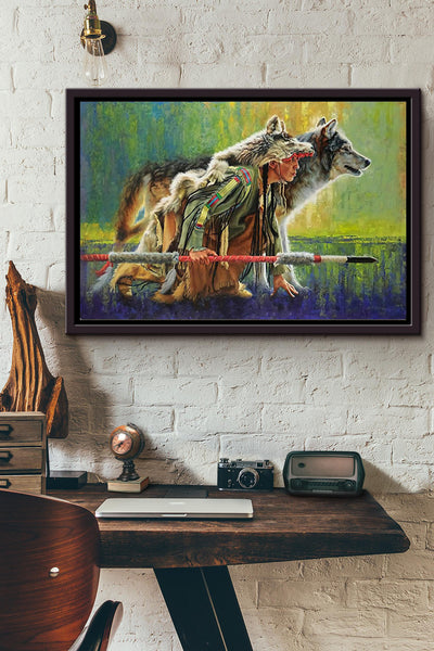 Native American Tribe Wolf Paiting Poster n Framed Matte Canvas