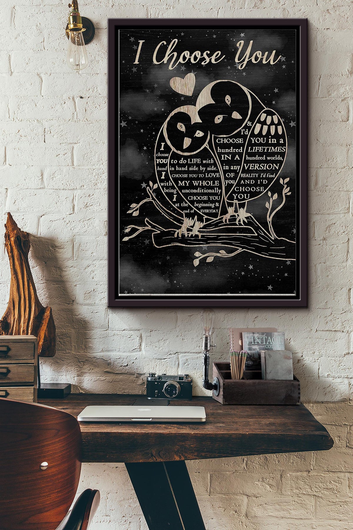 Owl Couple I Choose You Vow Poster - Animal Wall Art - Great Owl Owl Print Gift For Animal Lover Framed Matte Canvas Framed Prints, Canvas