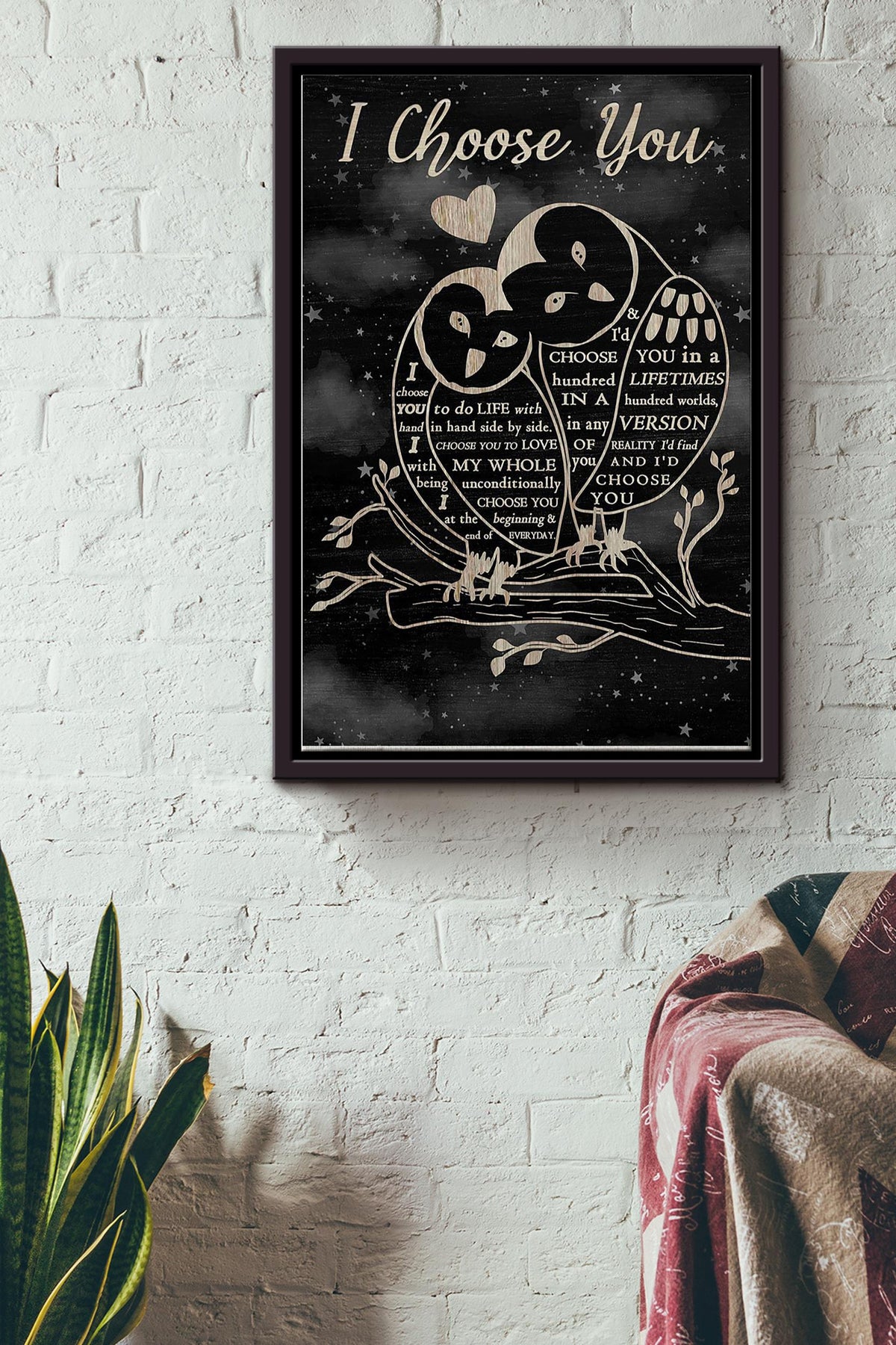 Owl Couple I Choose You Vow Poster - Animal Wall Art - Great Owl Owl Print Gift For Animal Lover Framed Matte Canvas Framed Prints, Canvas
