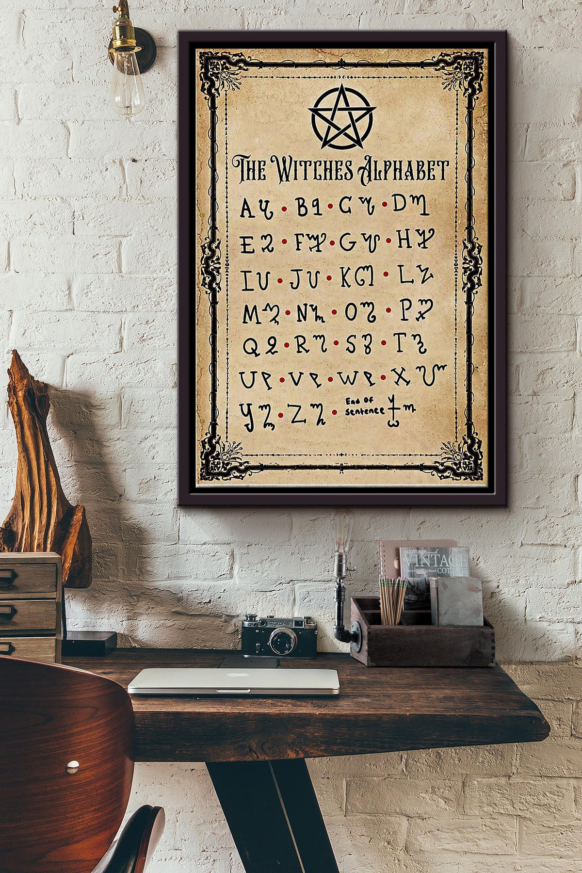 The Witch Alphabet Typography Poster Framed Matte Canvas