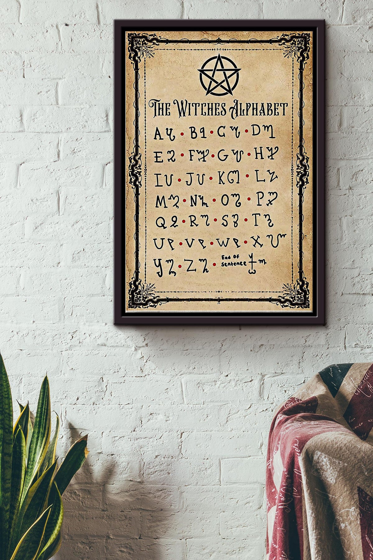 The Witch Alphabet Typography Poster Framed Matte Canvas