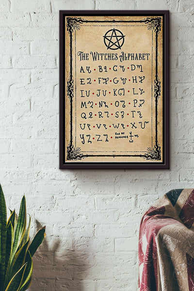 The Witch Alphabet Typography Poster Framed Matte Canvas