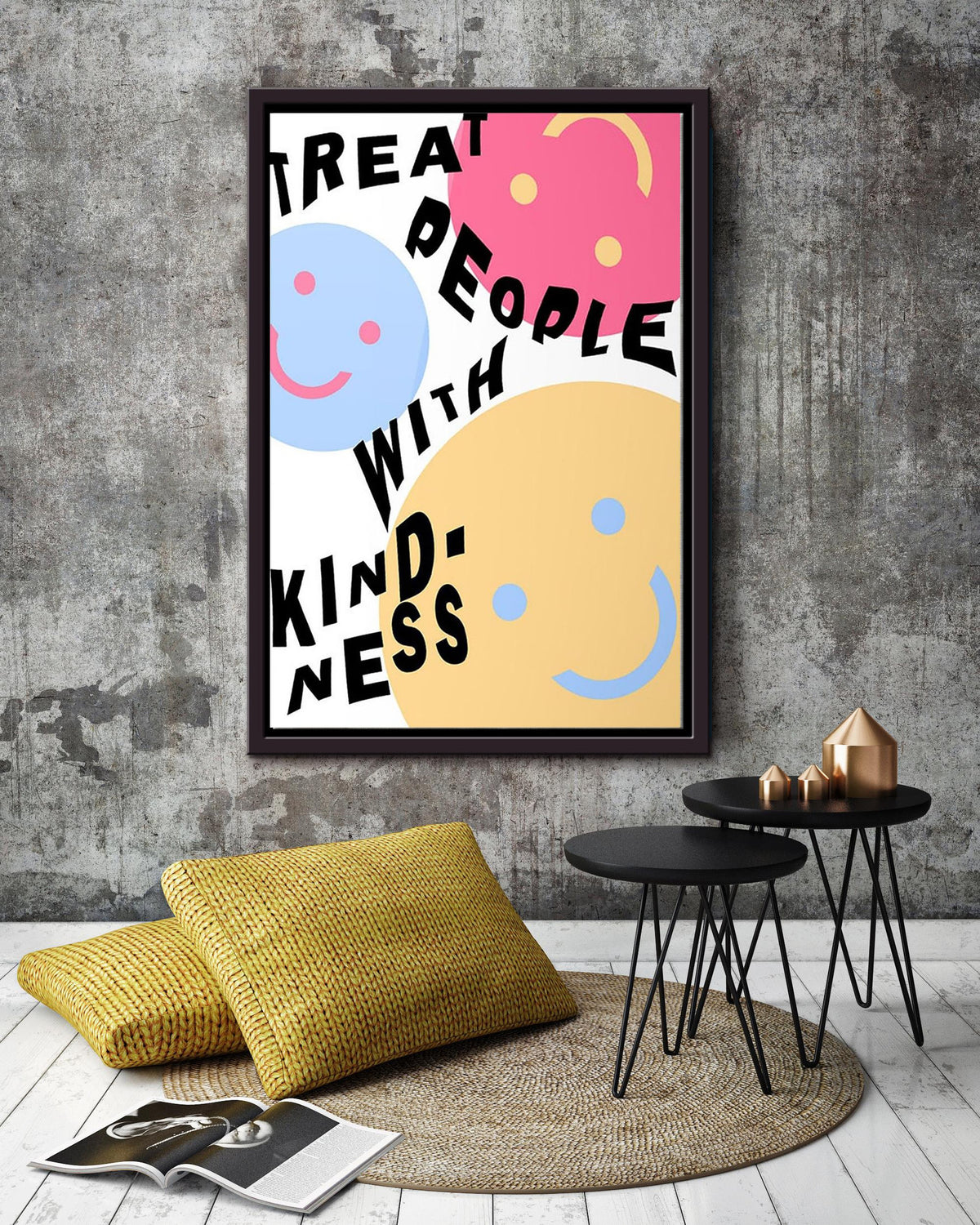 Treat People With Kindness Equality Wall Art For Nursery Pre School Kids Room Decor Framed Matte Canvas Framed Prints, Canvas