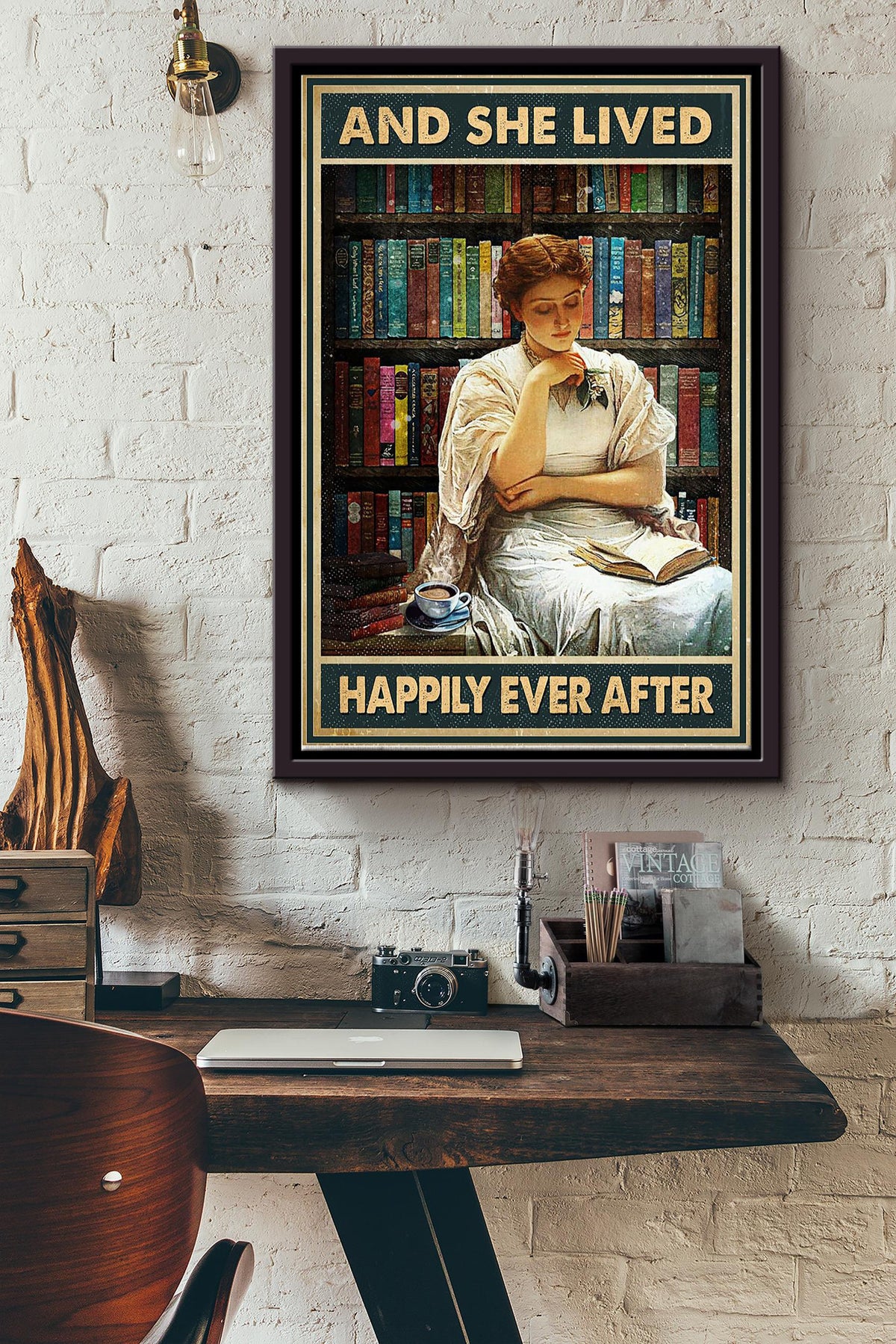 She Read Books And She Lived Happily Ever After Poster Framed Matte Canvas