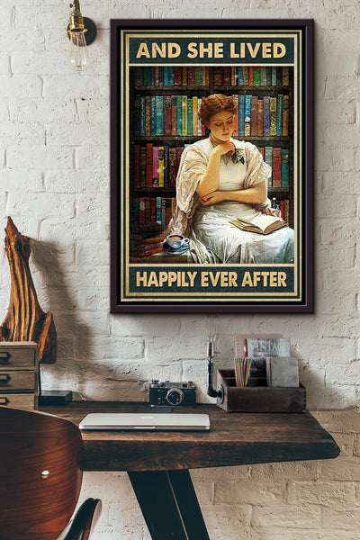 She Read Books And She Lived Happily Ever After Poster Framed Matte Canvas