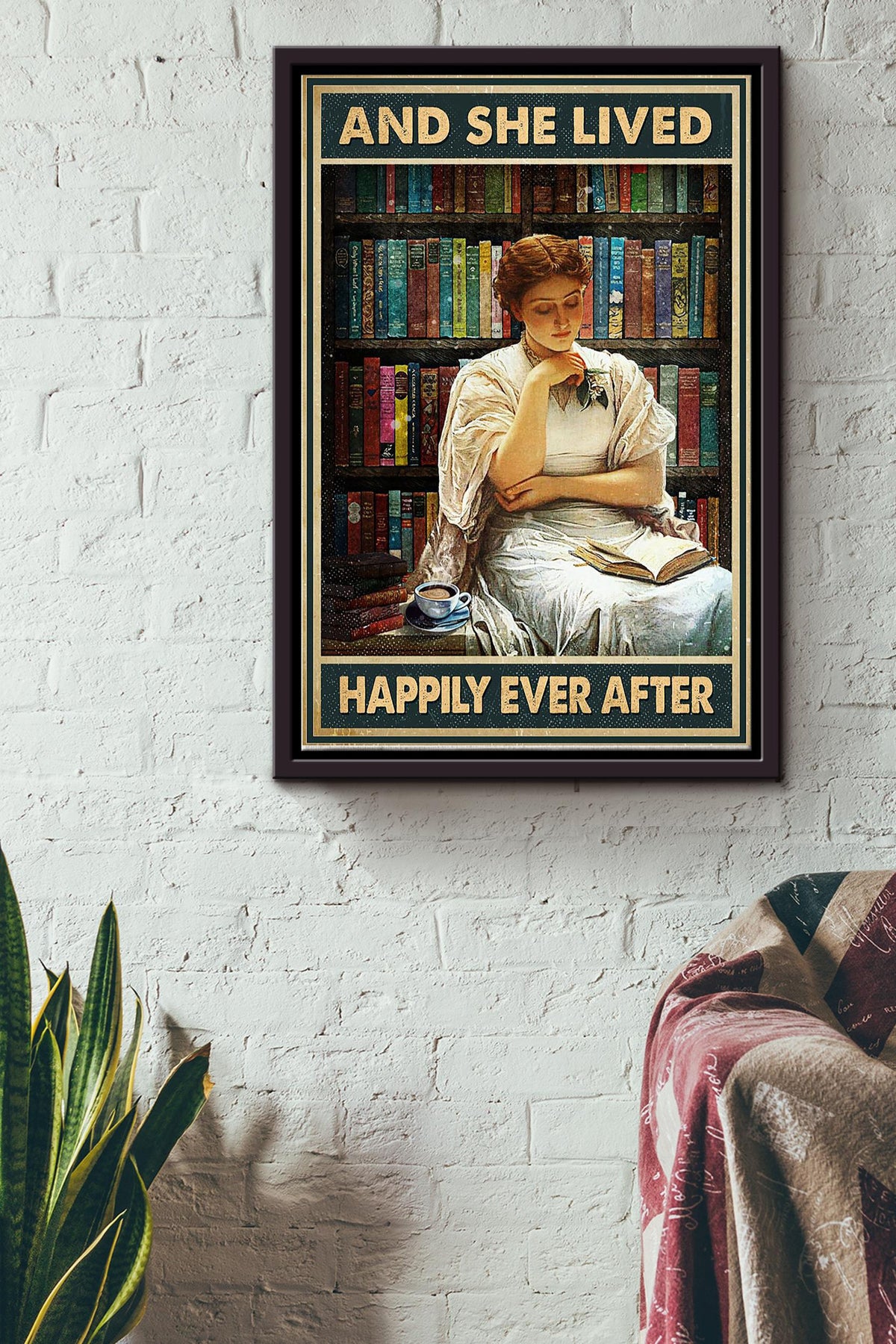 She Read Books And She Lived Happily Ever After Poster Framed Matte Canvas