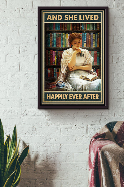 She Read Books And She Lived Happily Ever After Poster Framed Matte Canvas