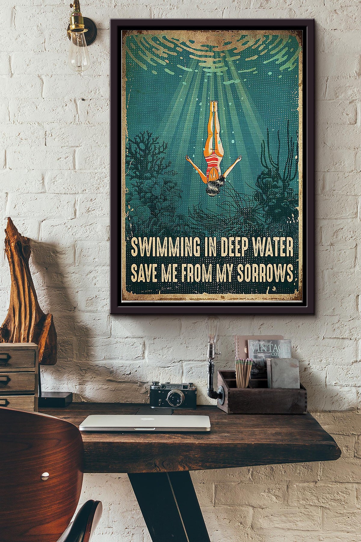 Swimming In Deep Water Save Me From My Sorrows Diving Poster Framed Matte Canvas